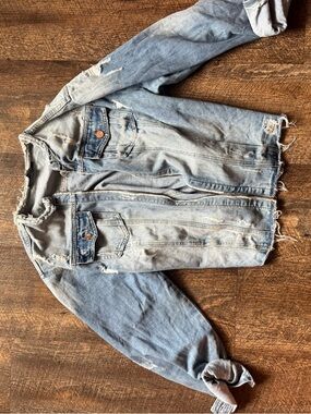 Ashley Stewart Light Wash Distressed Denim Jacket